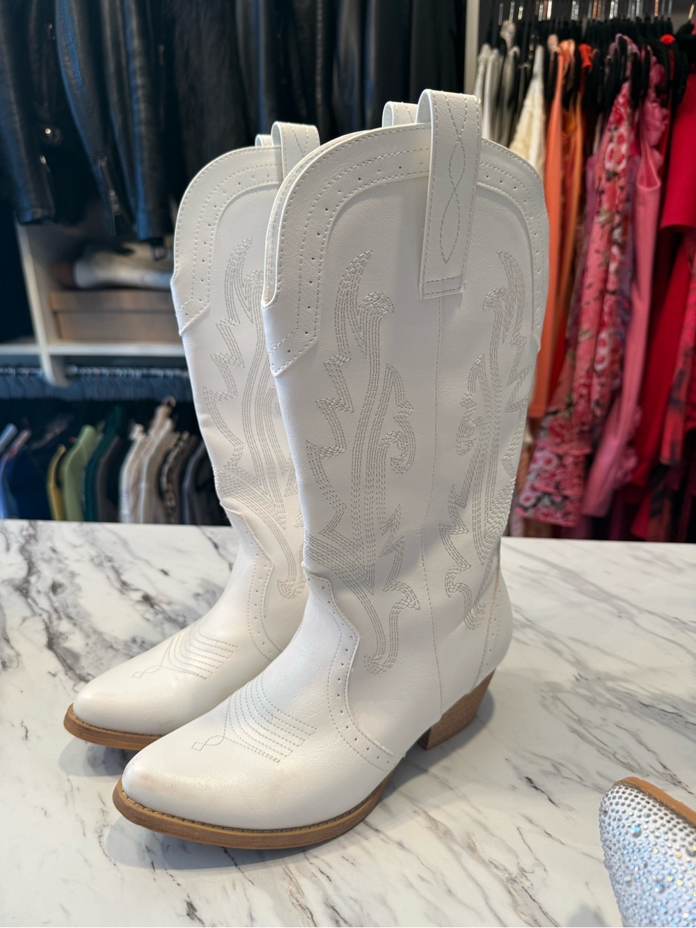 White Western Cowboy Boots for Women - Stylish Mid-Calf Fashion Boots